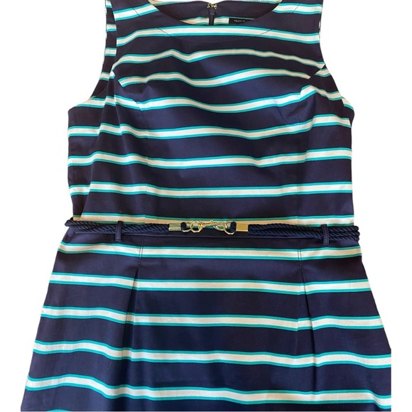 Tommy Hilfiger Blue White Striped Belted Sleeveless Sheath Dress Size 10 - Picture 4 of 9